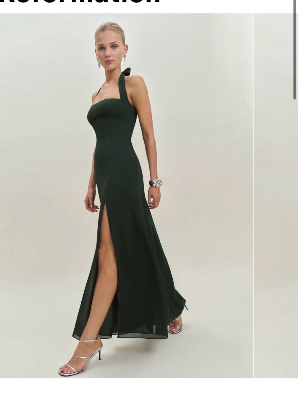 Reformation Jovelle Halter Structured top Square neckline Slit Dress - Picture 10 of 12